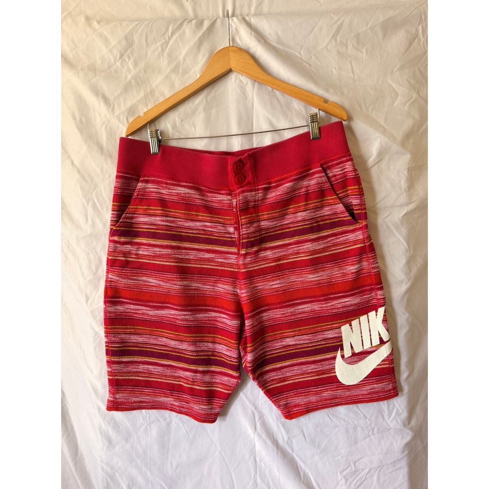 Nike FC Mens Red Space Dye Stripe French Terry Shorts XL Button Fly 1994 Patch